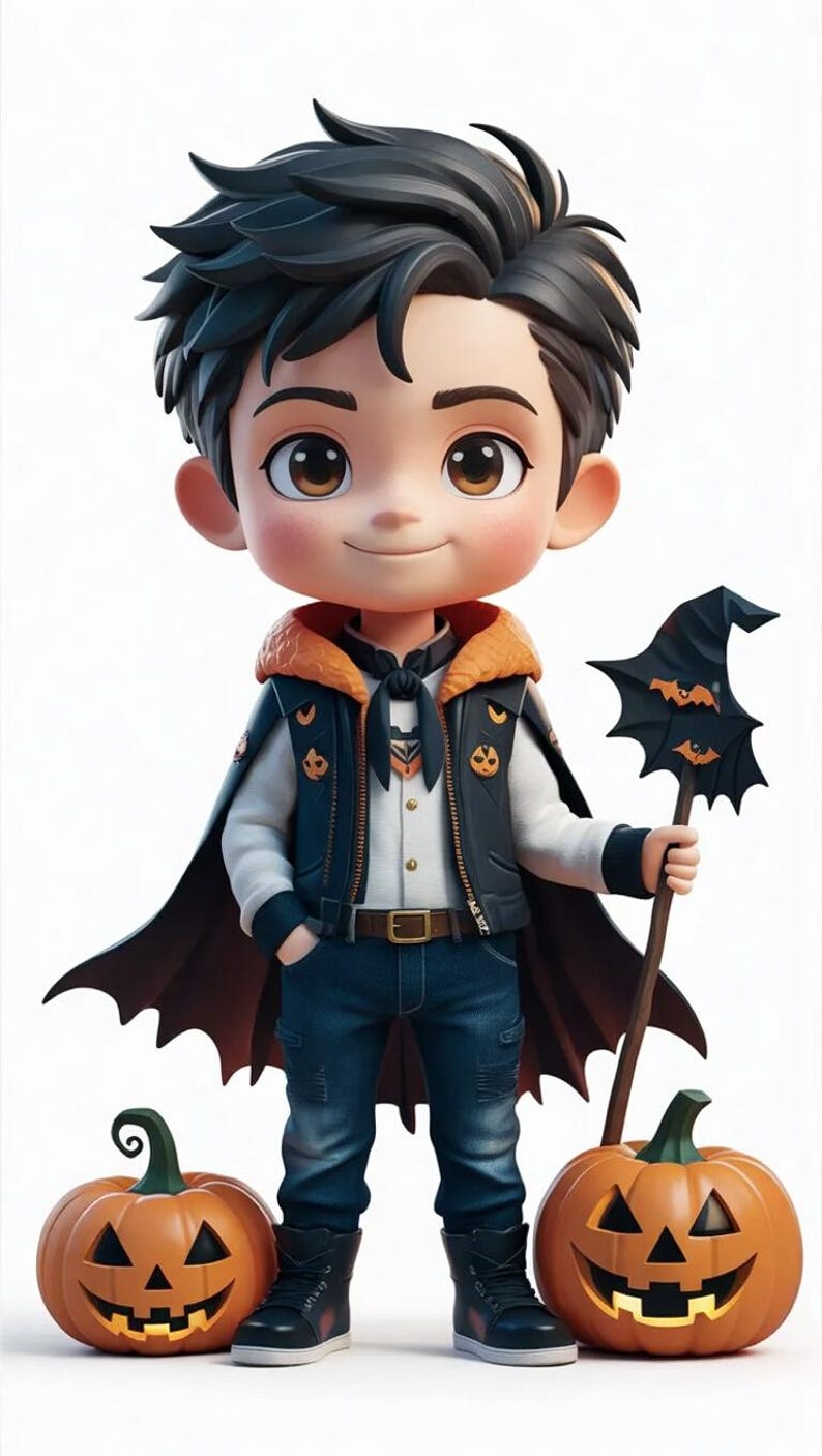 10 Cute Halloween Boys Clipart Bundle, Spooky Clipart, Digital Download