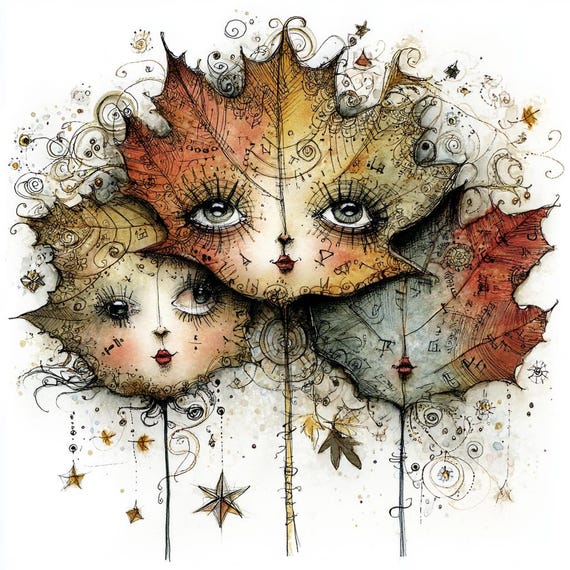 Leaf People, Autumn Faces, Forest Sprites, Fairy Leaves, Whimsy