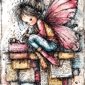 fairy mail, letter fairy, flower fairy, book fairy, reading sprite, writing fairy, whimsical fairy, fairy with wings, enchanted books