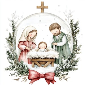 Nativity Art, Holy Family, Christmas Clipart, Stable Scene, Baby Jesus, Manger Art, Jesus Birth, Xmas Decor, Christian Art, jpg images