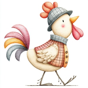 Arte de Galo, Galo de Fazenda, Galo Bonito, Galo de Chapéu, Galo de Outono, Galinha Caprichosa, Arte de Galinha, Pássaro Rústico, Galo do Campo