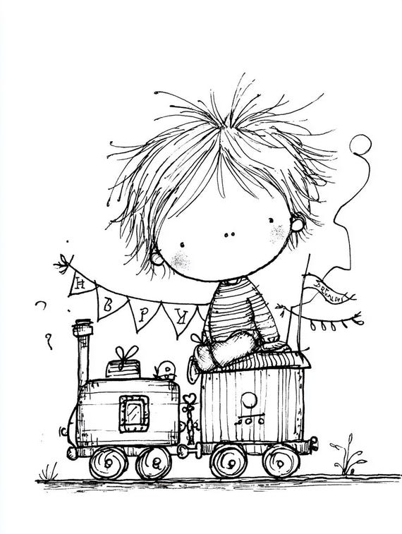 Train Driver Art, Boy on Train, Birthday Train, Cute Train Boy