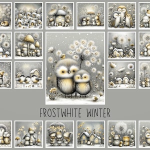 Frostvit vinter, nyckfulla skogsdjur, mysig snöscen, vänliga skogsvänner PNG-set