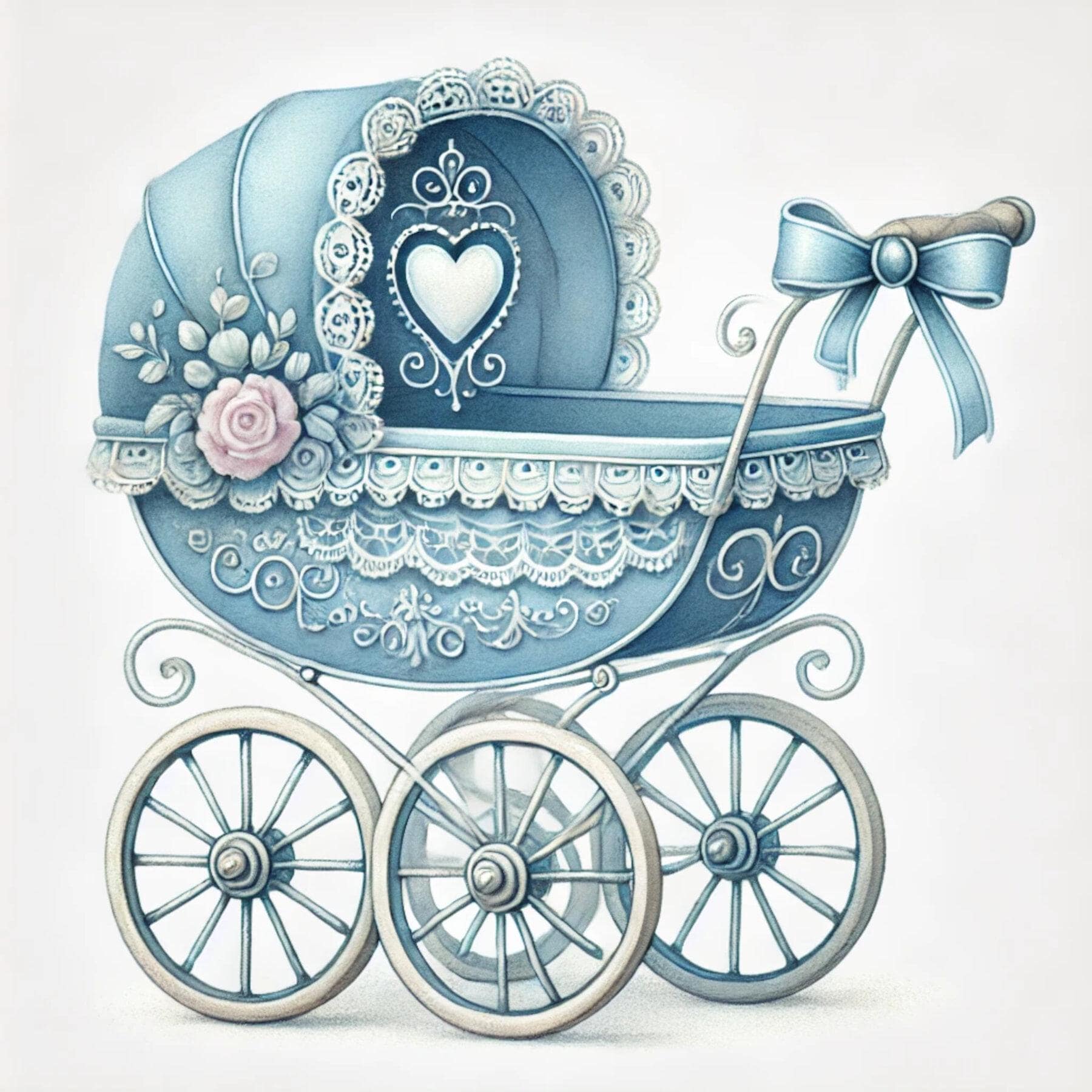 水彩画のベビーカーのクリップアート：ヴィンテージベビーカー、保育園