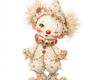 気まぐれなピエロ、かわいいピエロのアート、ビンテージサーカス