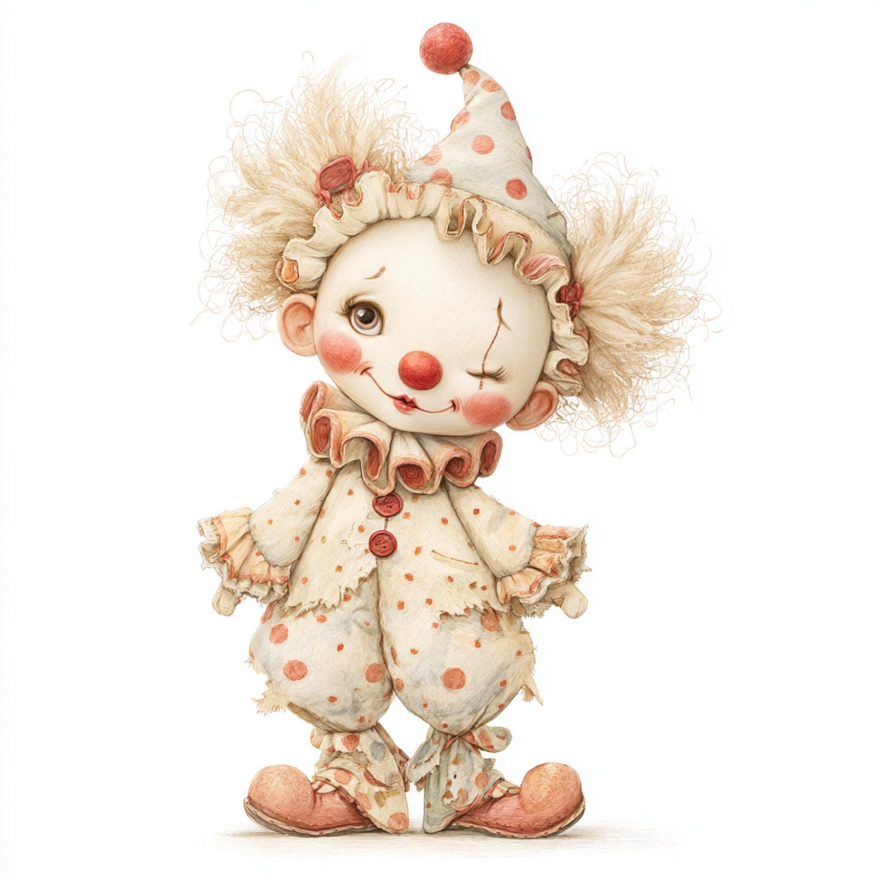 気まぐれなピエロ、かわいいピエロのアート、ビンテージサーカス