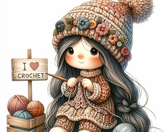 I Love Crochet Clipart - 2o High Quality JPGs - Digital Download - Card Making, Mixed Media, Digital Paper Craft