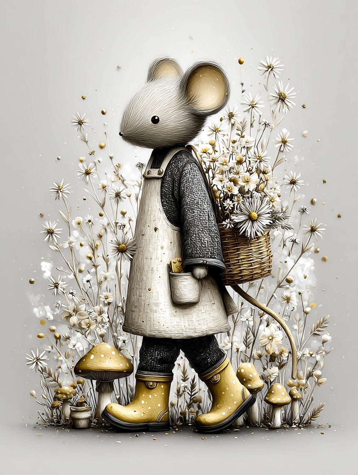 Cottage Core Computer Mouse Garden Mouse CLIPART, Cottagecore Mouse Art, Storybook Nursery Animals ...