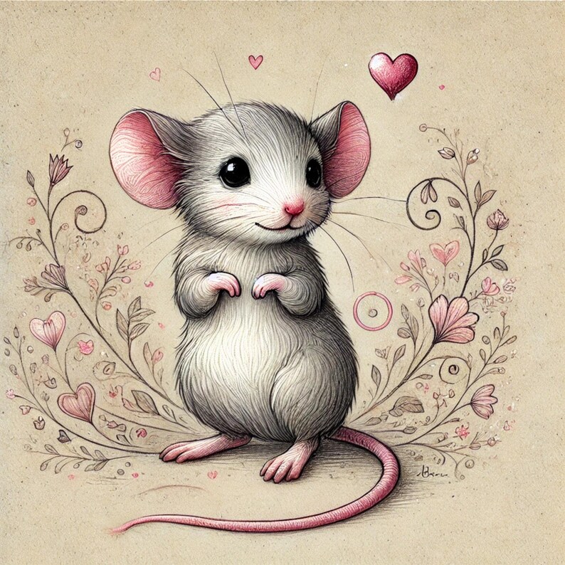 Harvest Mouse, Cute Mouse, Valentine Mouse, Whimsical Mouse, Romantic ...