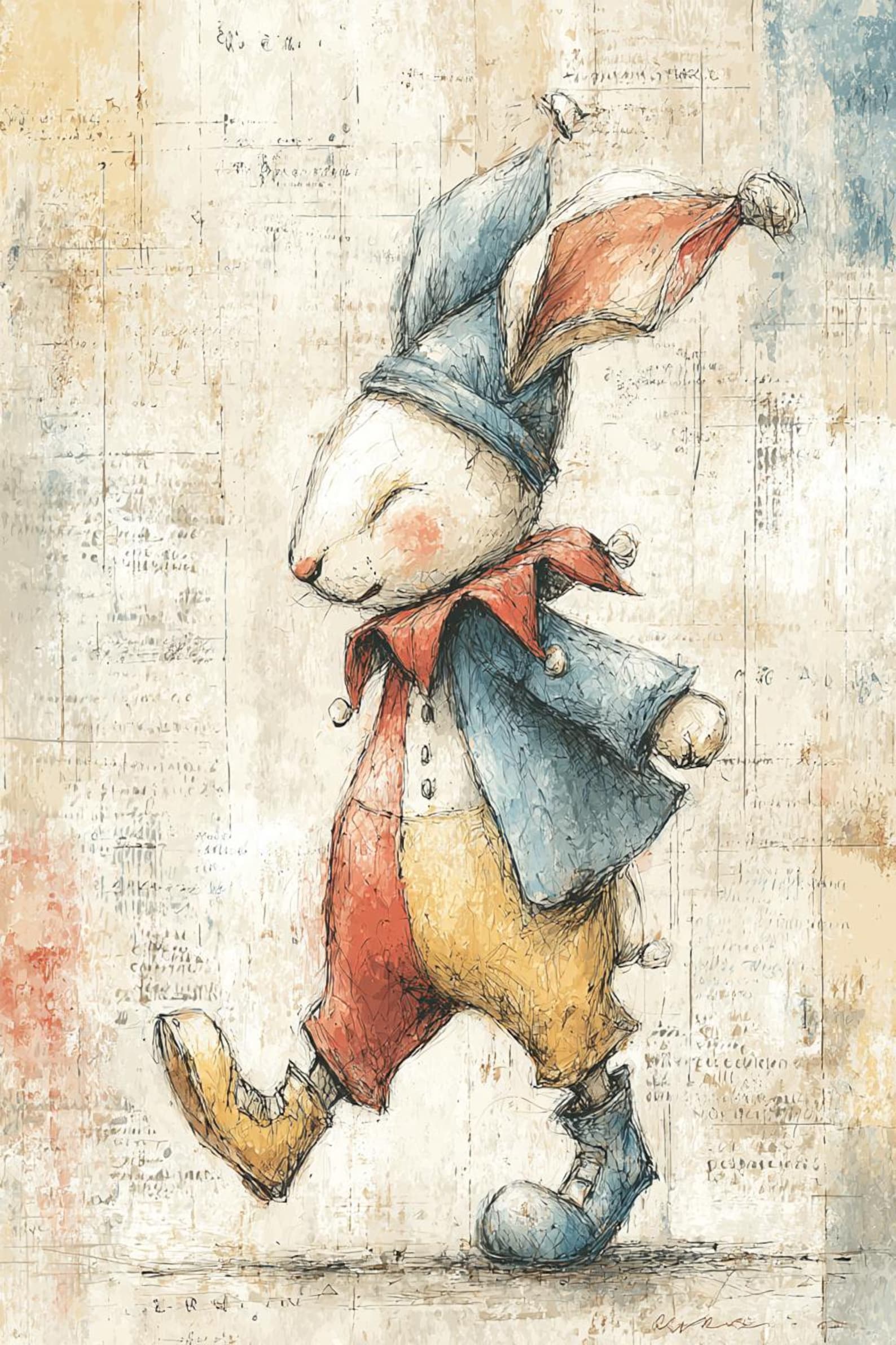 Jester Bunny Art, Harlequin Rabbit Clipart, Playful Jester Outfit ...