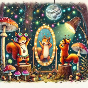 Nuts After Dark, Squirrel Rave, Forest Party, Cute Animals, Watercolor ...