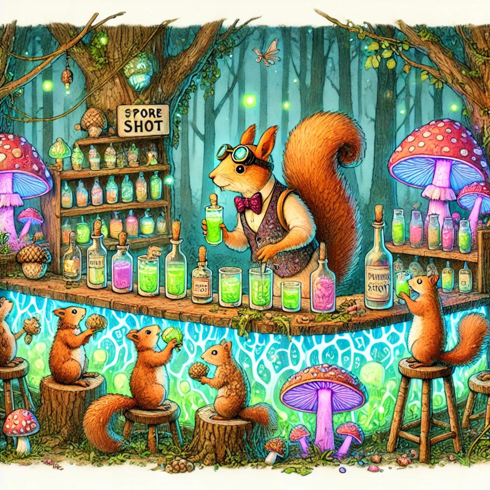Nuts After Dark, Squirrel Rave, Forest Party, Cute Animals, Watercolor ...