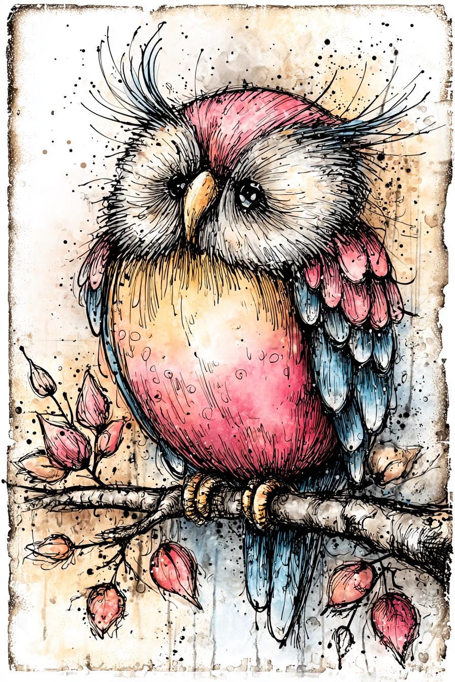 owl art, cute owl, watercolor owl, forest owl, bird illustration, whimsical owl, owl decor, colorful