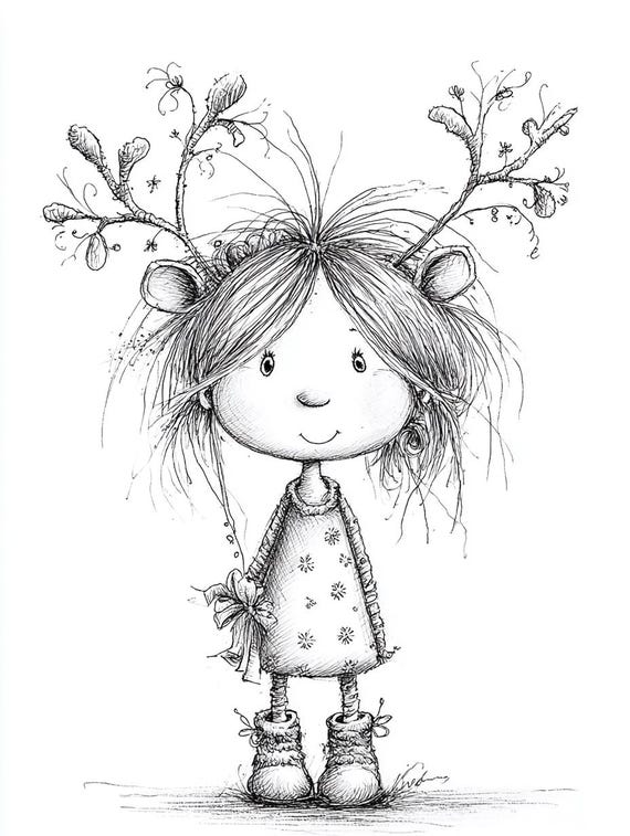 Reindeer Dress, Festive Antlers, Cozy Boots, Cute Reindeer Art, Winter  Doodle, Holiday Girl, Christmas Sketch, Whimsical Antlers, Woodland - Etsy