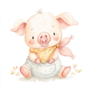 Bebé Oink, clipart de cerdito, lindo bebé de granja, arte de cerdito pastel, arte de cerdito para guardería, cerdito chupete, decoración de granja para bebés, impresión de cerdito dulce, imagen JPG