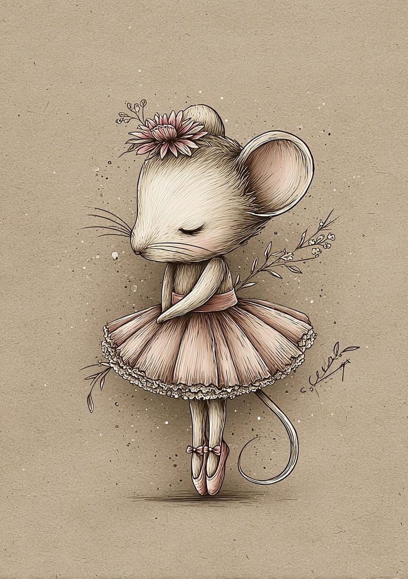 Mouse Ballerina, Cute Mouse Art, Tutu Mouse Print, Baby Room Art ...