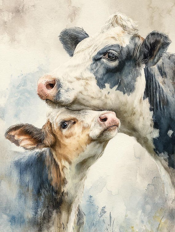 Cow and Calf, Baby Cow, Farm Love, Gentle Moment, Pasture Life