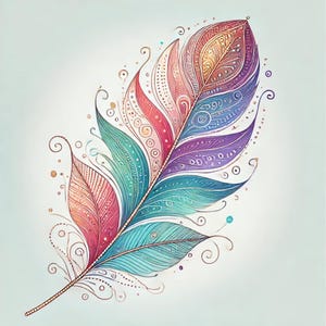 plumas boho, degradados coloridos, diseños intrincados, decoración caprichosa, patrones artísticos, clipart caprichoso, plumas de fantasía, imágenes JPG,