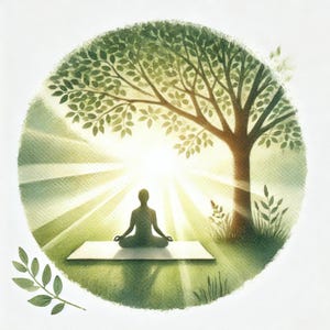 Momentos de meditación, arte de meditación, posturas de yoga, espacios serenos, momentos de atención plena, ilustraciones de tranquilidad. Imágenes JPG, uso comercial, 300 dpi