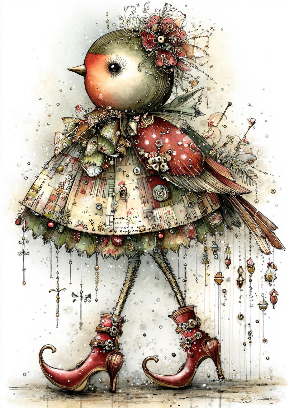 Whimsy Robin Whimsical Christmas Robin PNG Set, Vintage Bird Clipart, Festive ...