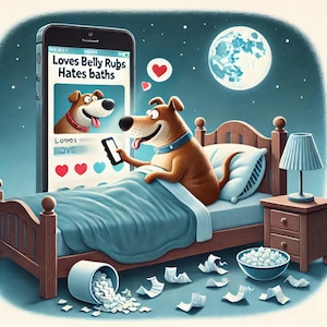 Midnight Barkness, dog clipart, night dog, funny dog art, cartoon dog, dog bedtime, cute dog pics, dog humor, JPG Images