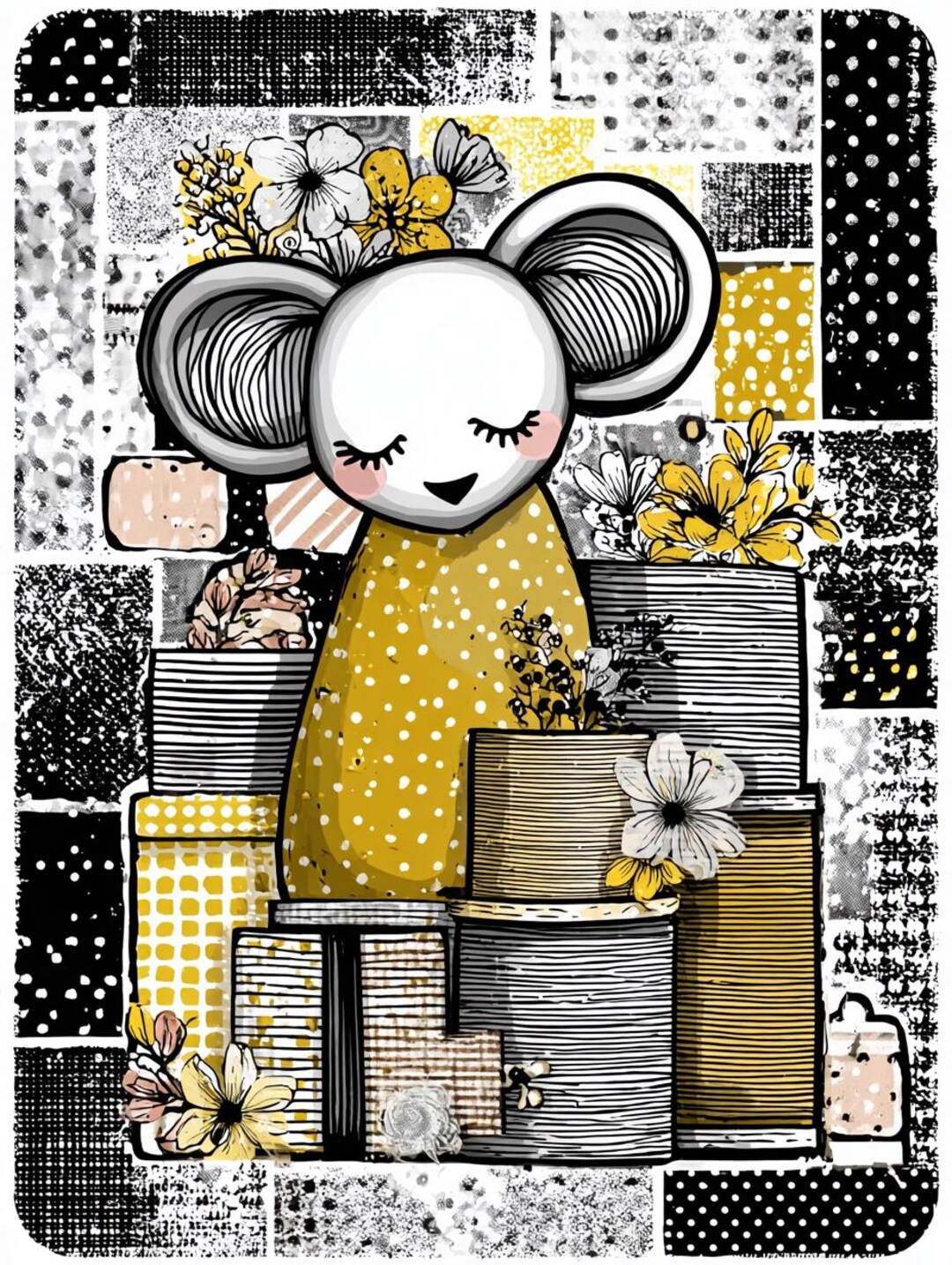 Cozy Sewing Room CLIPART, Patchwork Mouse Art, Quilting Mouse Design ...