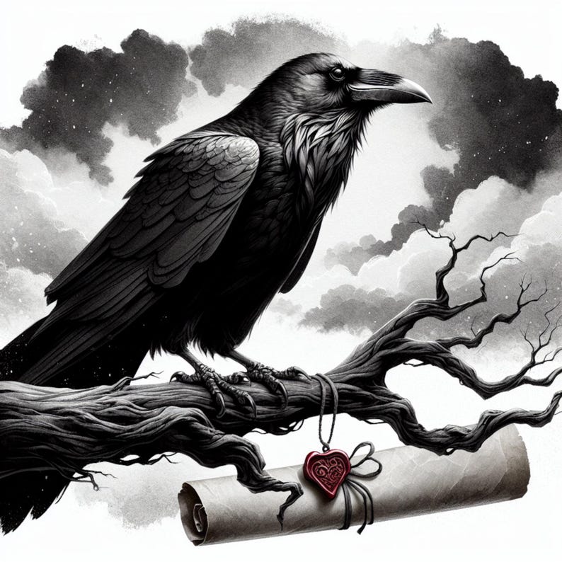 Gothic Raven, Gothic Raven Art, Dark Romance Bird, Watercolor Whimsy ...