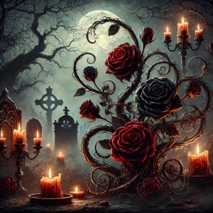 Dark Gothic Roses, Gothic Roses, Moonlit Graveyard, Eerie Candles ...