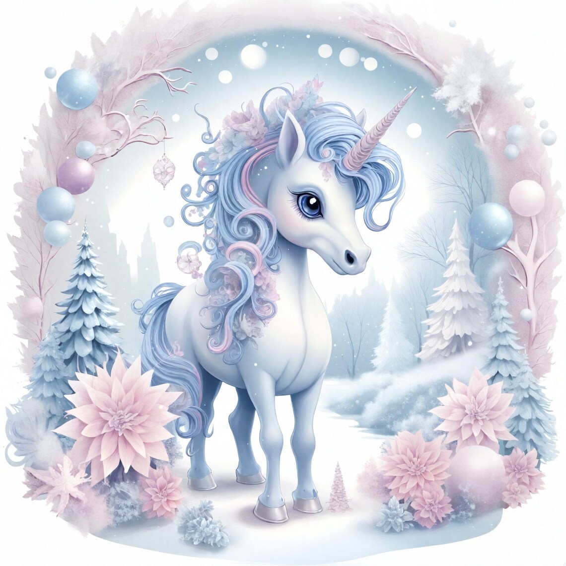10 Winter Wonderland Unicorn Clipart | Set of 10 | High Quality 300 DPI ...