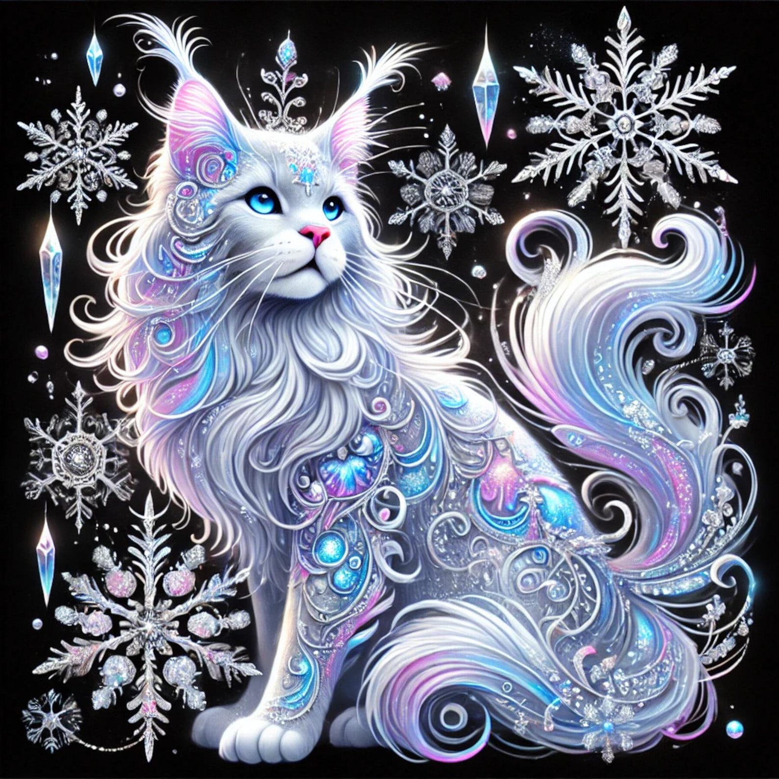 Crystal Mythical Cats, Crystal, Celestial, Whimsical Clipart, Ethereal ...