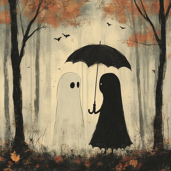 Ghost Art, Cute Ghosts, Fall Print, Spooky Love, Ghost Couple