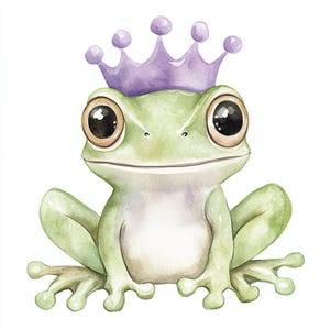 Frog Prince Art, Cute Frog Print, Green Frog Crown, Nursery Frog, Royal Toad Art, Fairytale Frog, Whimsy Animal, Woodland Frog, Baby Frog