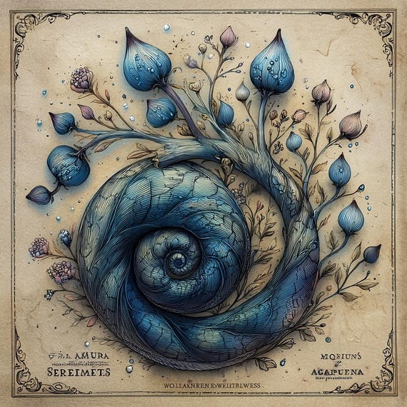 Herbal Swirl, Fantasy Shell, Botanical Spiral, Enchanted Vines
