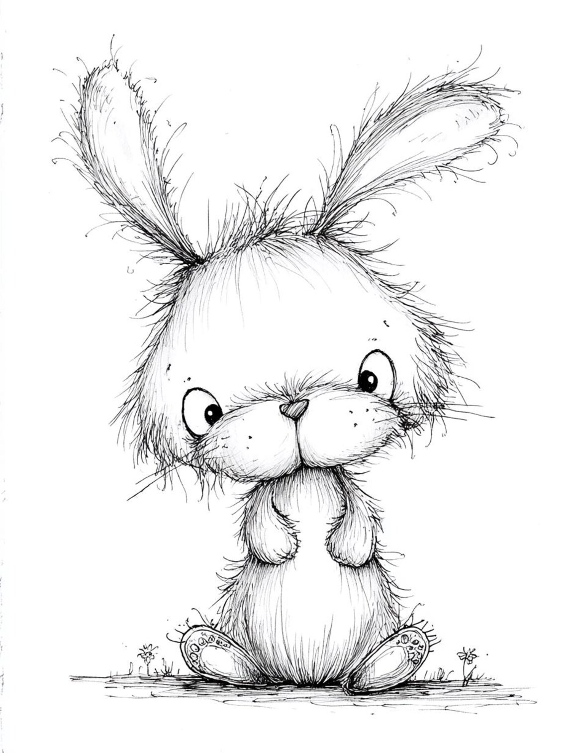 Whimsical Bunny, Cute Rabbit, Fluffy Bunny Art, Big Eyed Bunny, Hand ...