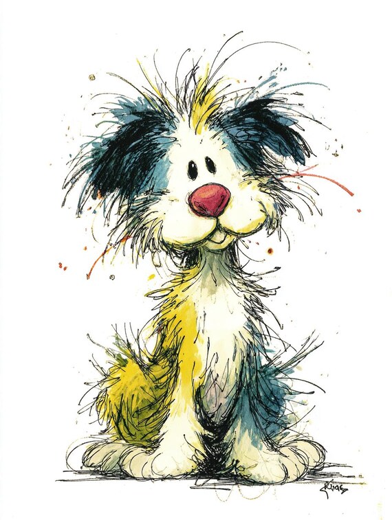 Scribble Dog, Whimsical Pup, Cartoon Dog Art, Messy Dog Print