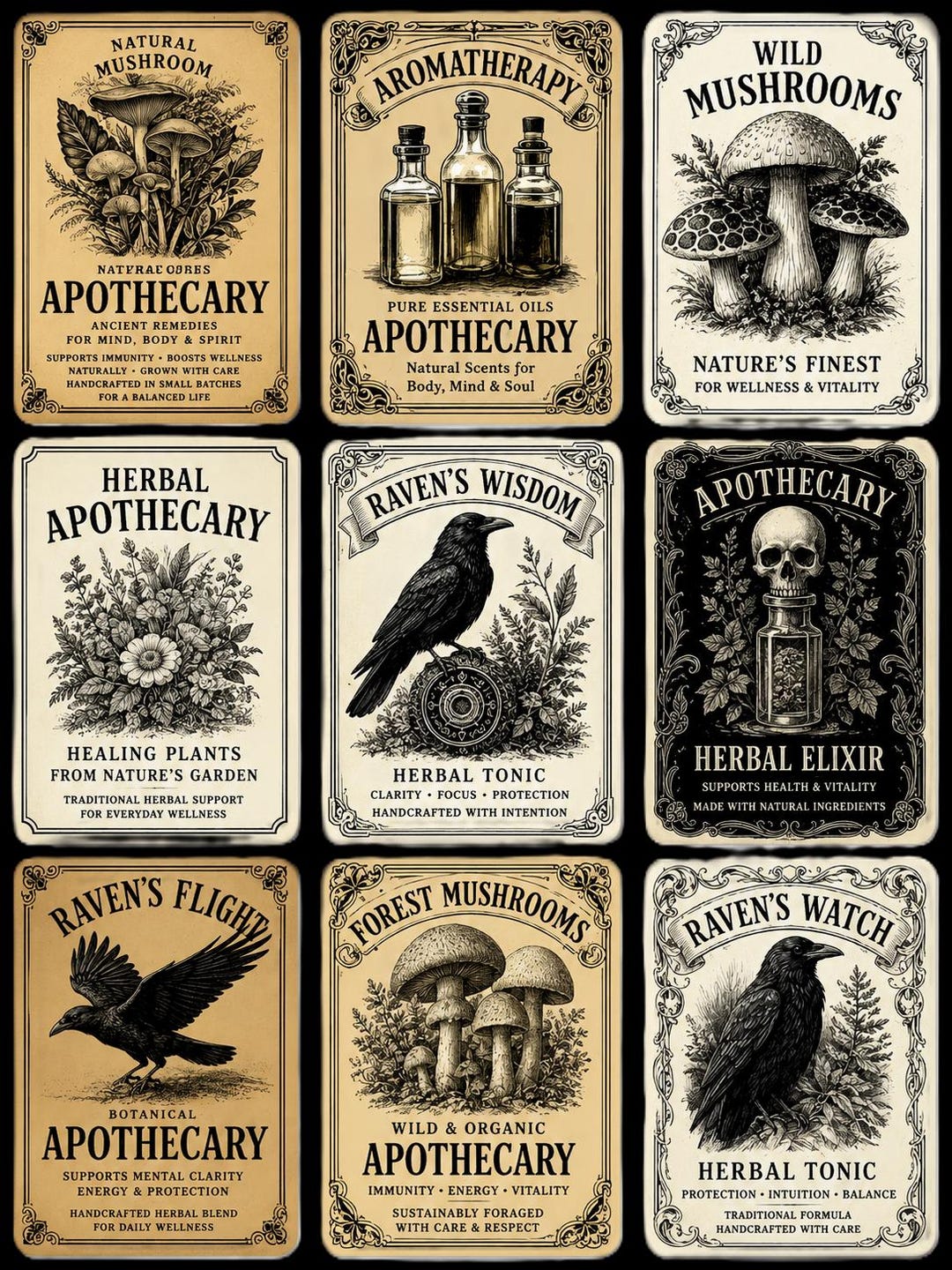 Raven Apothecary CLIPART, Gothic Herbal Labels, Vintage Potion Cards ...