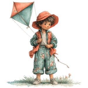 kite child, flying kite, vintage boy, kite fun, pastel kite, retro play, autumn wind, outdoor kid, whimsical kite