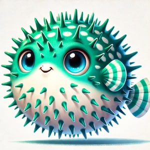 Cute pufferfish, cartoon fish, ocean animal, sea creature, kawaii fish, kids illustration, marine life, fish art, aquatic cartoon, JPGs