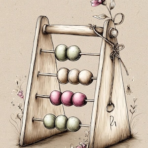 cute abacus art, pastel abacus, kids math art, counting toy, learn to count, number beads, math decor, baby math toy, abacus drawing