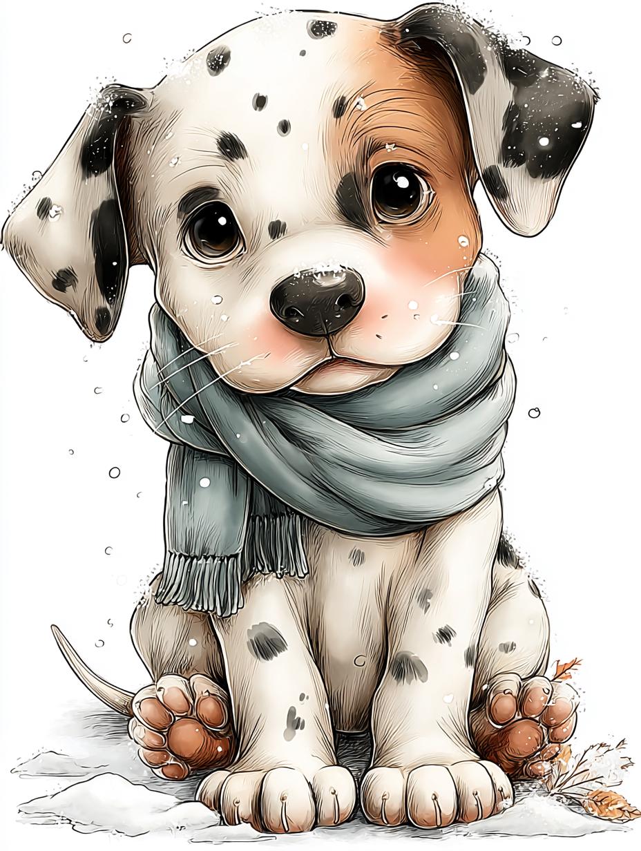 Dalmatian Puppy Clipart, Winter Dog With Scarf PNG, Cozy Snow Pup ...