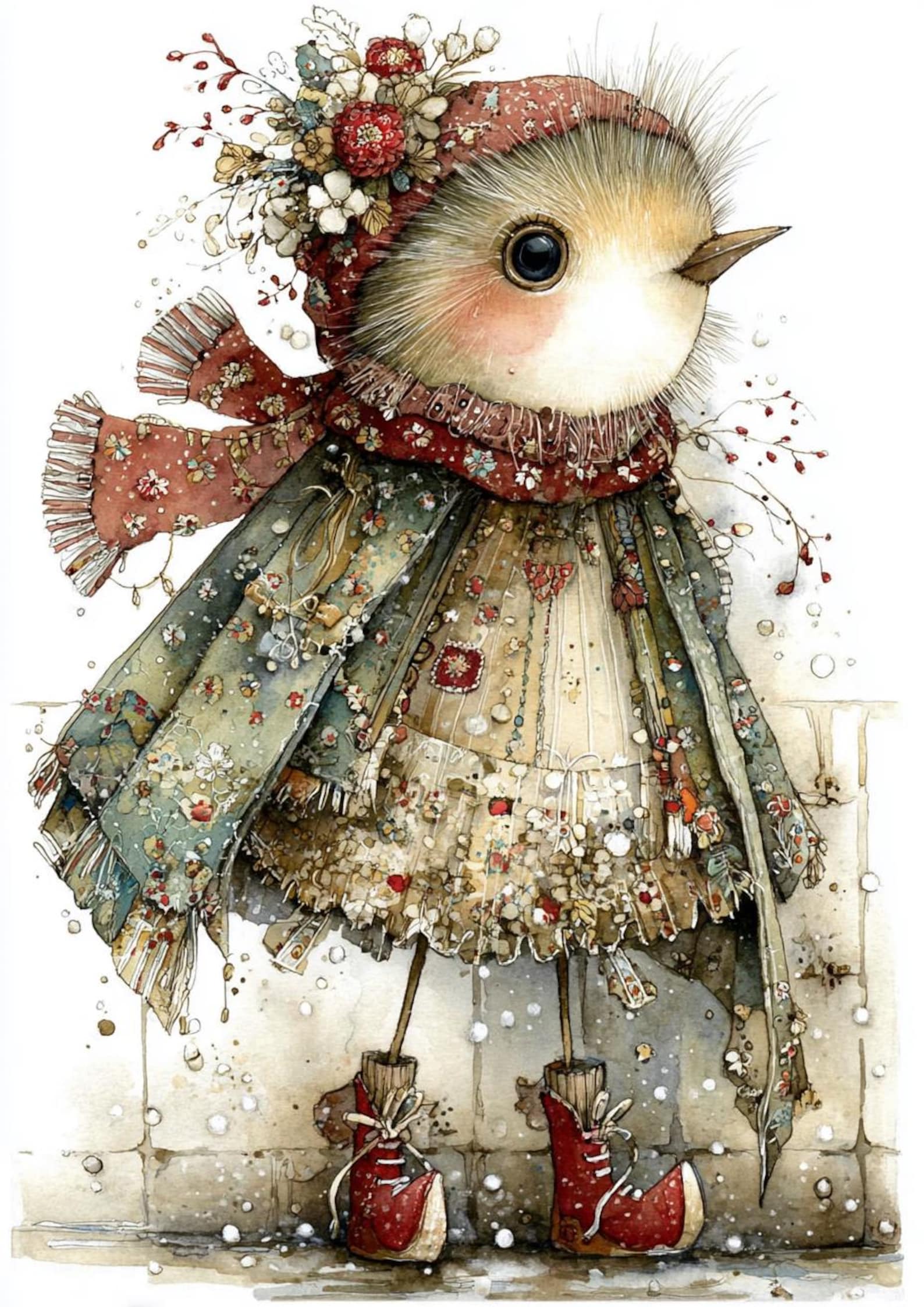 Whimsy Robin Whimsical Christmas Robin PNG Set, Vintage Bird Clipart, Festive ...