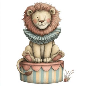 Arte de circo vintage, león caprichoso, oso en bicicleta, zorro en pelota, animales de circo, clipart de circo lindo, espectáculo de animales retro, arte animal de carnaval,