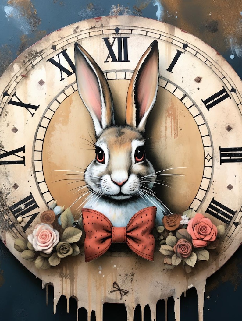 Clockwork Rabbit CLIPART, Vintage Bunny Portrait With Roman Clock and ...
