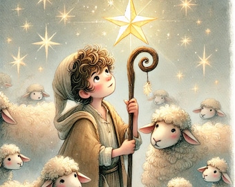 10 While Shepherds Watch their flock, Nativity clipart, Nativity images, Festive clipart, Whimsical Christmas, Religious clipart, jpg images