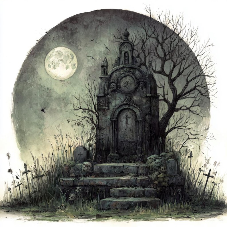 Graveyard Art, Haunted Scene, Gothic Graveyard, Tombstone Stairs ...
