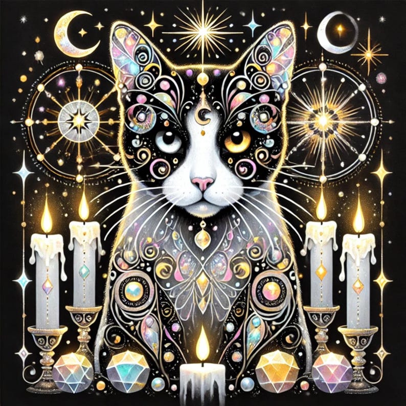 Crystal Mythical Cats, Crystal, Celestial, Whimsical Clipart, Ethereal ...