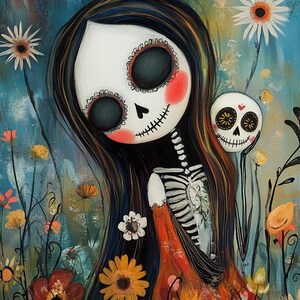 dag van de dood, suikerschedel, bloemenskelet, dia de los muertos, catrina-kunst, gotische bloemen, skeletbruid, Mexicaanse volkskunst, spookachtige schoonheid