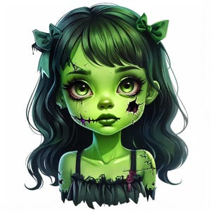 10 graziose clipart di ragazze zombie, personaggi stravaganti, clipart di zombie, ragazza zombie JPG, clipart a tema Halloween, immagini JPG, 300 dpi