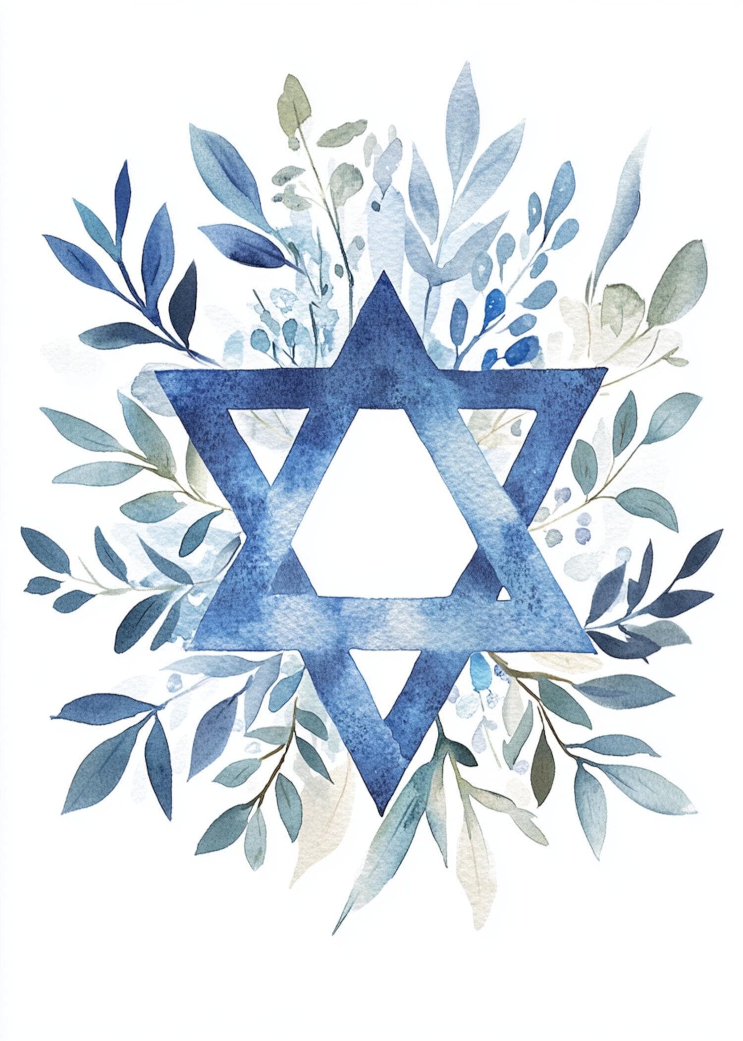 Star of David, Jewish clipart, Hanukkah star, blue floral art, Hebrew decor, Judaica print, Jewish symbol, decorative star, JPG Images
