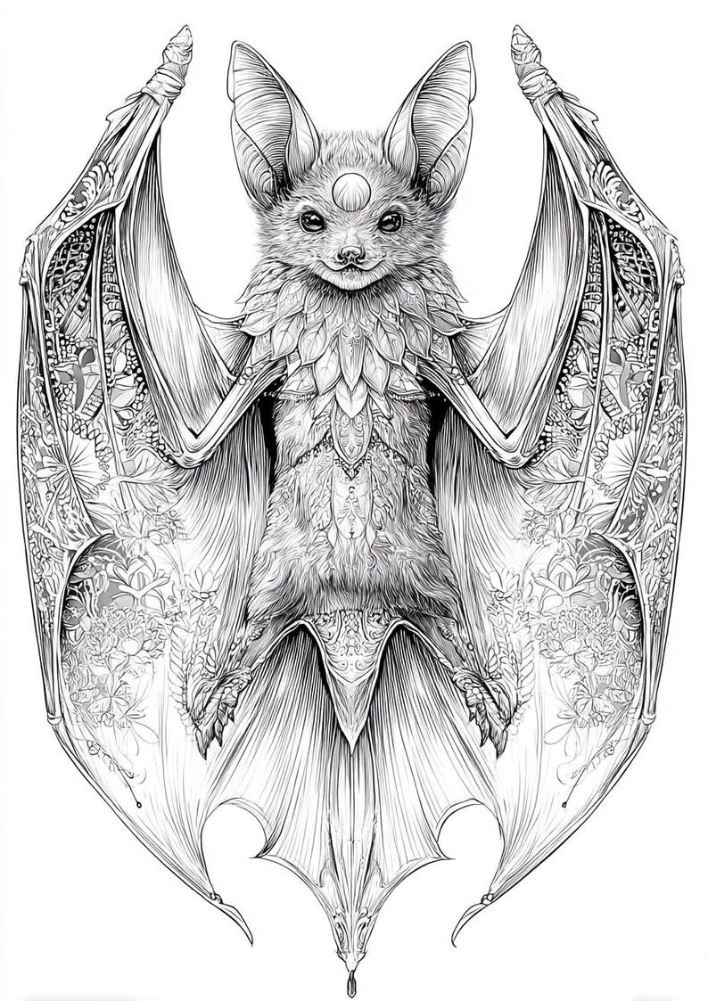 Baroque Batlings, Fantasy Bat Art, Bat Line Art, Gothic Bat Print ...